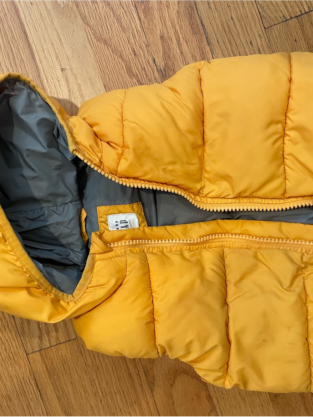 GAP Bright Mustard Yellow Puffer Jacket with Hood